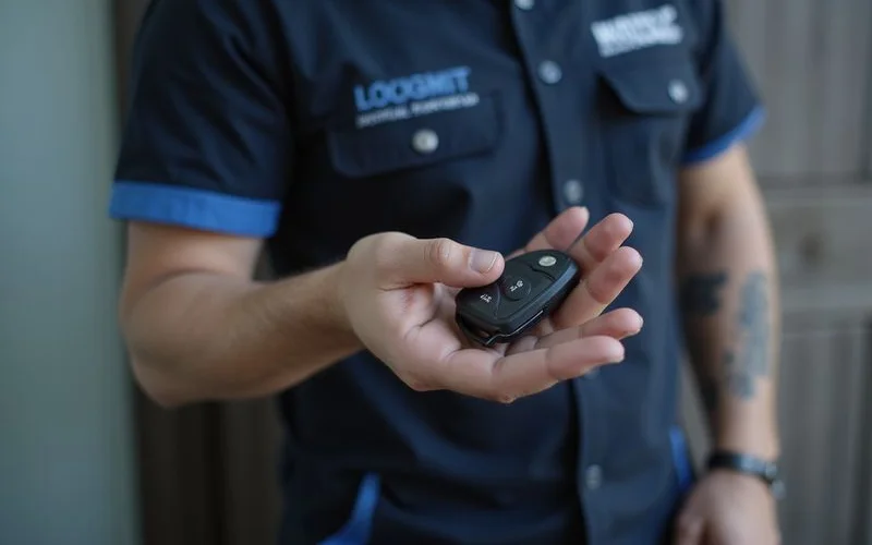 Close-up of a programmed smart key fob held in hand