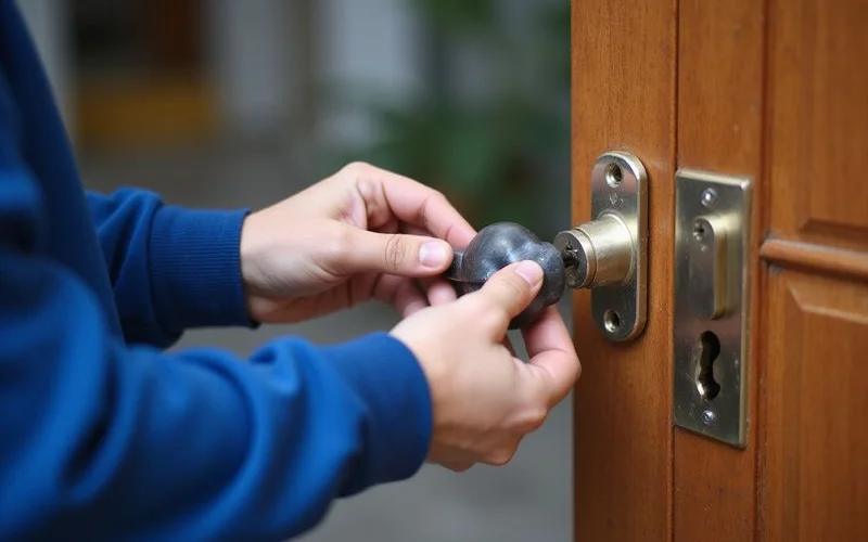 Sky Locks technician fitting an anti-snap euro cylinder into a KL security door