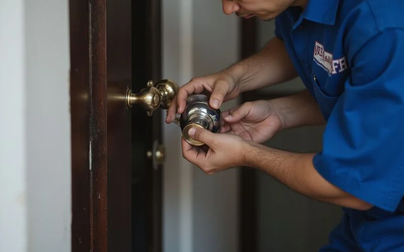 Sky Locks locksmith disassembling a loose spinning door knob to replace a broken spindle in a KL home