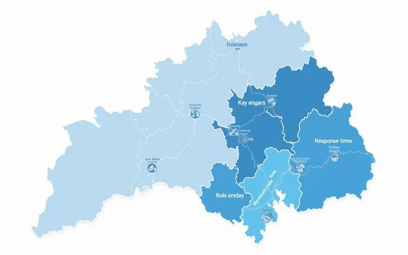 Map-style graphic of KL districts with response-time badges