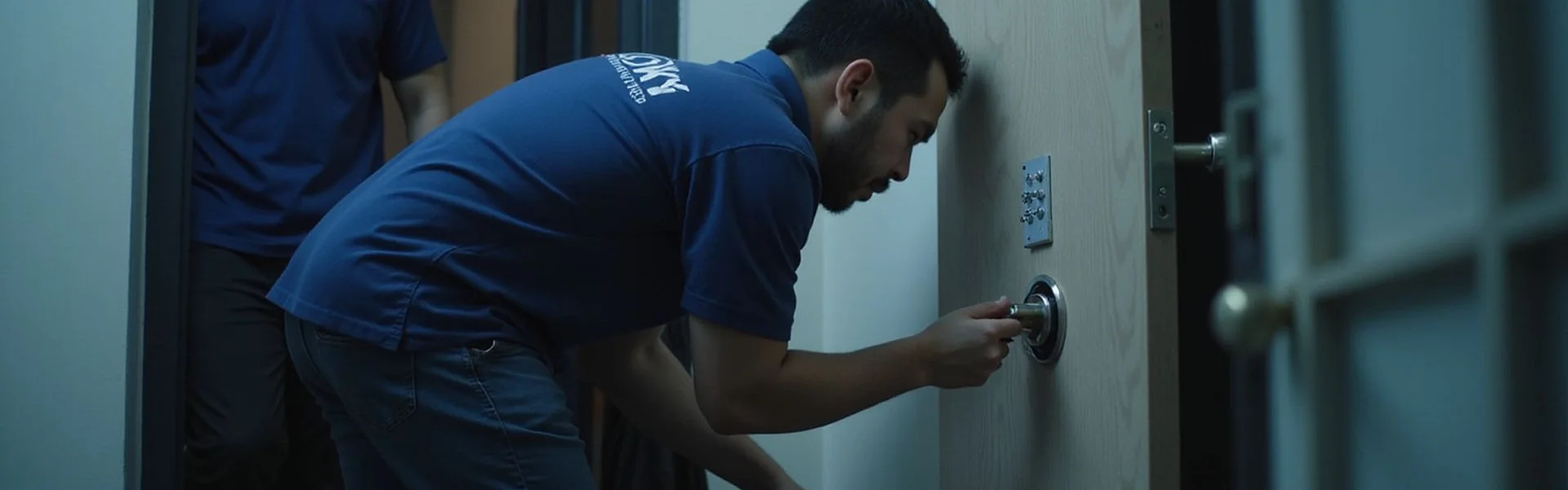 Malaysian Sky Locks Enterprise team working on a door lock installation