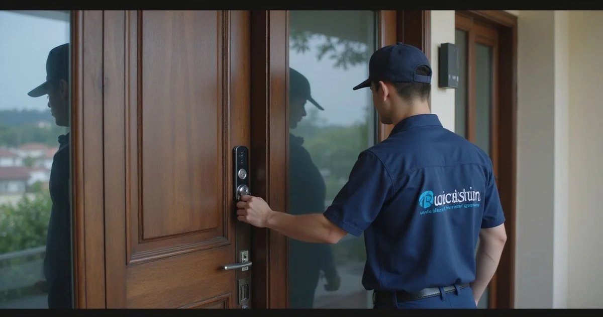 Split image: traditional key lock vs fingerprint smart lock on home doors