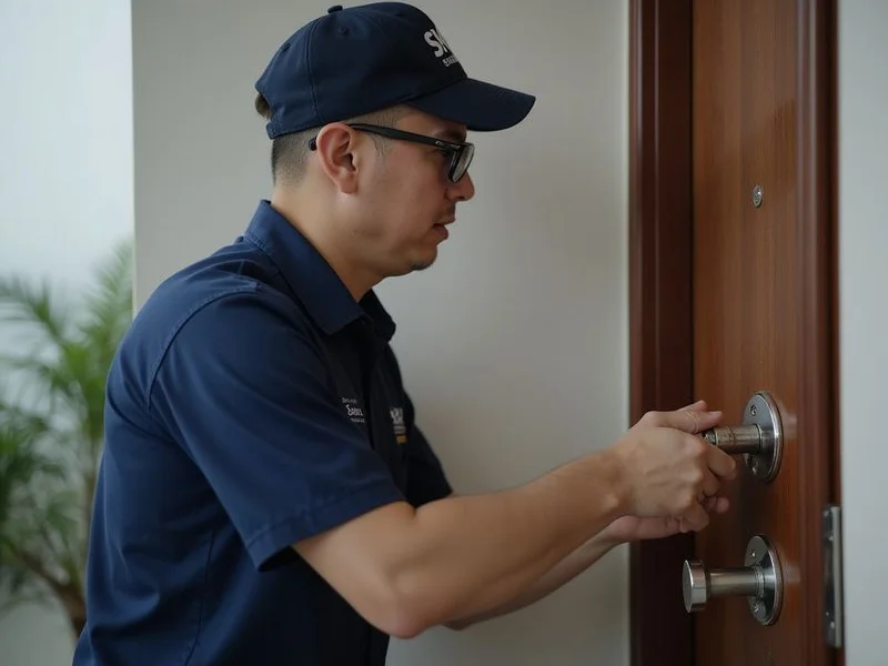 Sky Locks Enterprise locksmith replacing a front door lock on a Taman Million terrace house in Kuala Lumpur